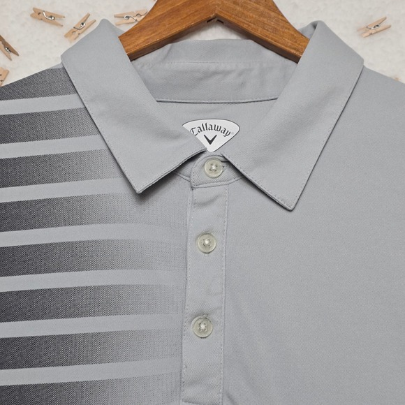 Callaway Golf Polo Shirt XXL Mens Gray Stripe Short Sleeve Athletic - Picture 6 of 12